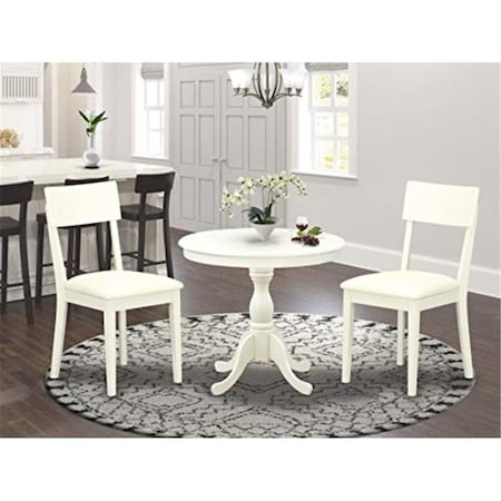 East West Furniture 3 Piece Antique Wooden Dining Table Set - Linen White AMAD3-LWH-LC